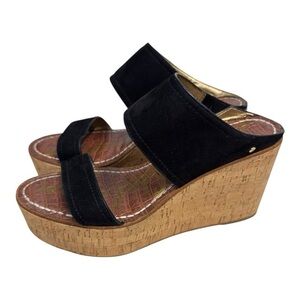 Sam Edelman Dali Black Suede Cork Wedge Sandals Platform Heels Size 10